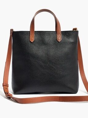 Madewell Black Leather Tote with Tan Handles and Strap